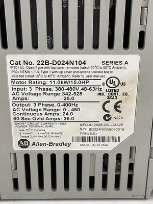 Used ALLEN-BRADLEY ALLEN-BRADLEY 22B-D024N104 SER A Variable Speed Drives | ND Industrial Surplus #1214118