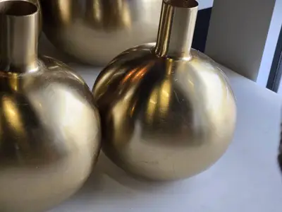 Lot of (2) Metal Bud Vase 7" x 9" (gold) (round)
