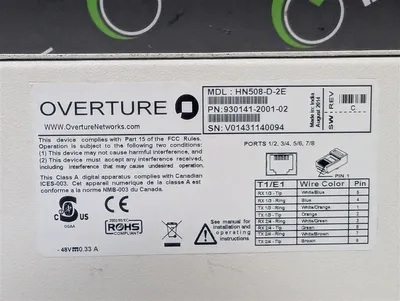 Overture HN508-D-2E High Speed Ethernet Modem 508-D 930141-2001-02 UUsed