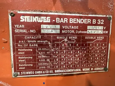 1-1/4" STEINWEG MODEL #B32 REBAR, ROD & BAR ROTARY BENDER: STOCK #18763