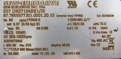 NEW SEW EURODRIVE S57 DRS71S4BE1/IS GEARMOTOR S57DRS71S4BE1IS