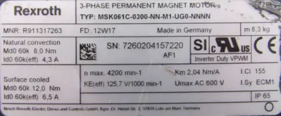 USED REXROTH R911317263 SERVO MOTOR MSK061C-0300-NN-M1-UG0-NNNN