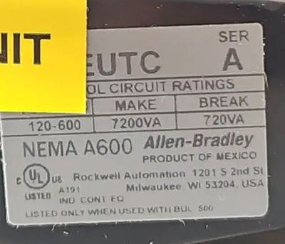 Allen Bradley 592-EUTC Eutectic Overload Relay loc4C23