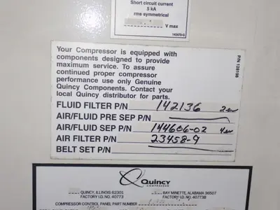 Used 2007 QUINCY COMPRESSOR QGV200 Rotary Screw & Sliding Vane Air Compressors Ohio US | HGR 24 #861420