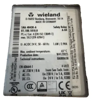 NEW WIELAND R1.188.1810.0 SAFETY RELAY R118818100