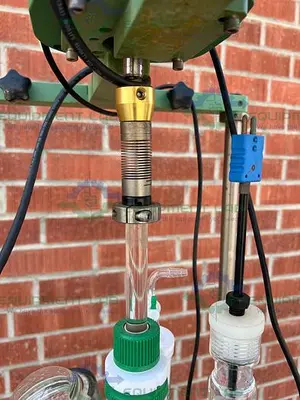 USED CHEMGLASS 20 LITER JACKETED GLASS REACTOR W/ CHEMGLASS OVERHEAD STIRRER