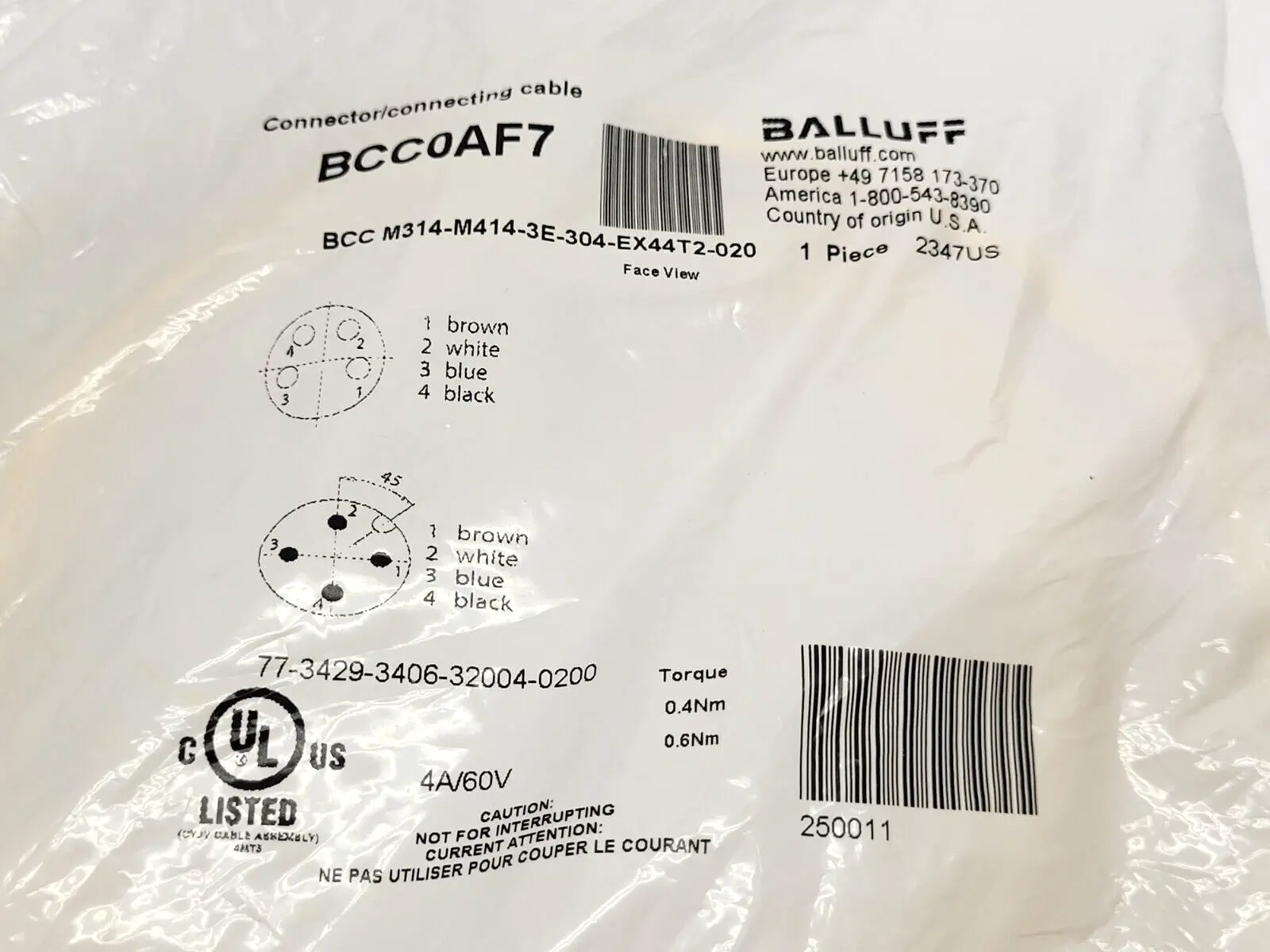 NEW BALLUFF BCC0AF7, BCC M314-M414-3E-304-EX44T2-020