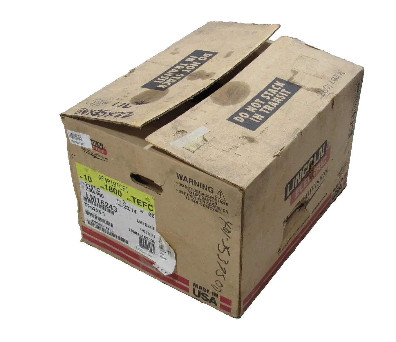 NEW LINCOLN LM16243 MOTOR 10HP 230/460V 1800RPM 1-3/8" DIA. 215TC