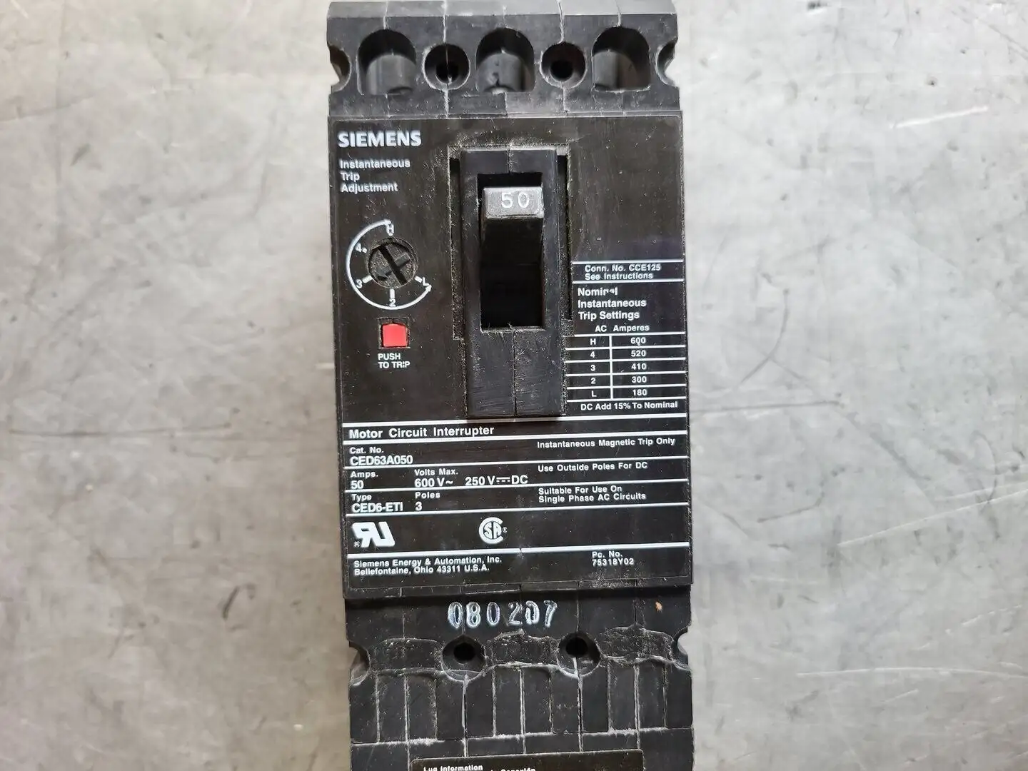 50 Amp, 3 Pole, 600 volts Circuit Breaker CED63A050