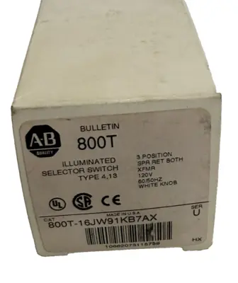 ALLEN BRADLEY 800T-16JW91KB7AX SELECTOR SWITCH SER.U 800T16JW91KB7AX NEW,SURPLUS