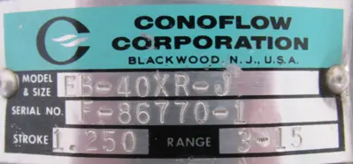 USED CONOFLOW EB-40XR-J PNEUMATIC ACTUATOR EB40XRJ 1.250 STROKE 3-15 RANGE