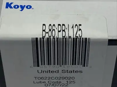 B-86;PB;L125 | Koyo  Needle Roller Bearing 1/2" ID 11/16" OD 5/16" Wide - New