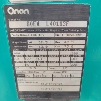 USED ONAN GOEN L40103F