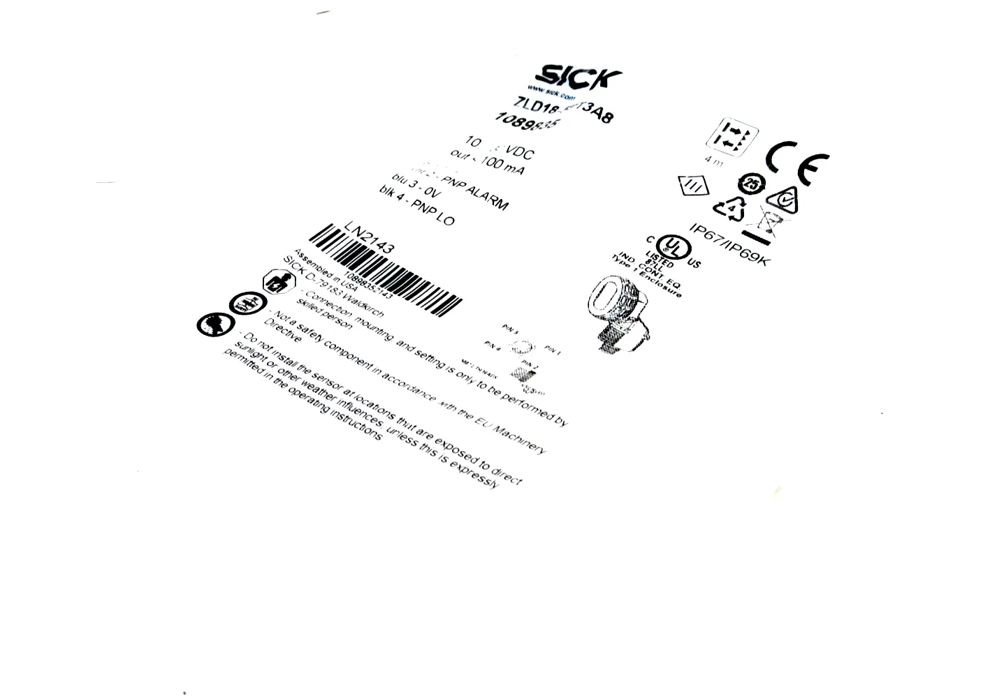 NEW SICK ZLD18-5PT3A8 SENSOR W/ MOUNTING BRACKET 1089835 ZLD185PT3A8