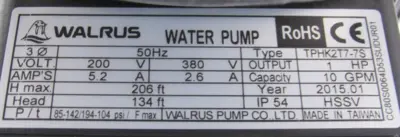NEW WALRUS TPHK2T7-7S COOLANT PUMP TPHK2T77S