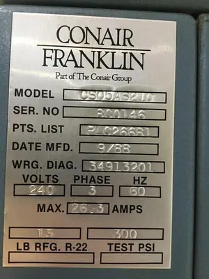 Used CONAIR FRANKLIN CS05AS210 Chillers Michigan US | Ideal Machinery #584636