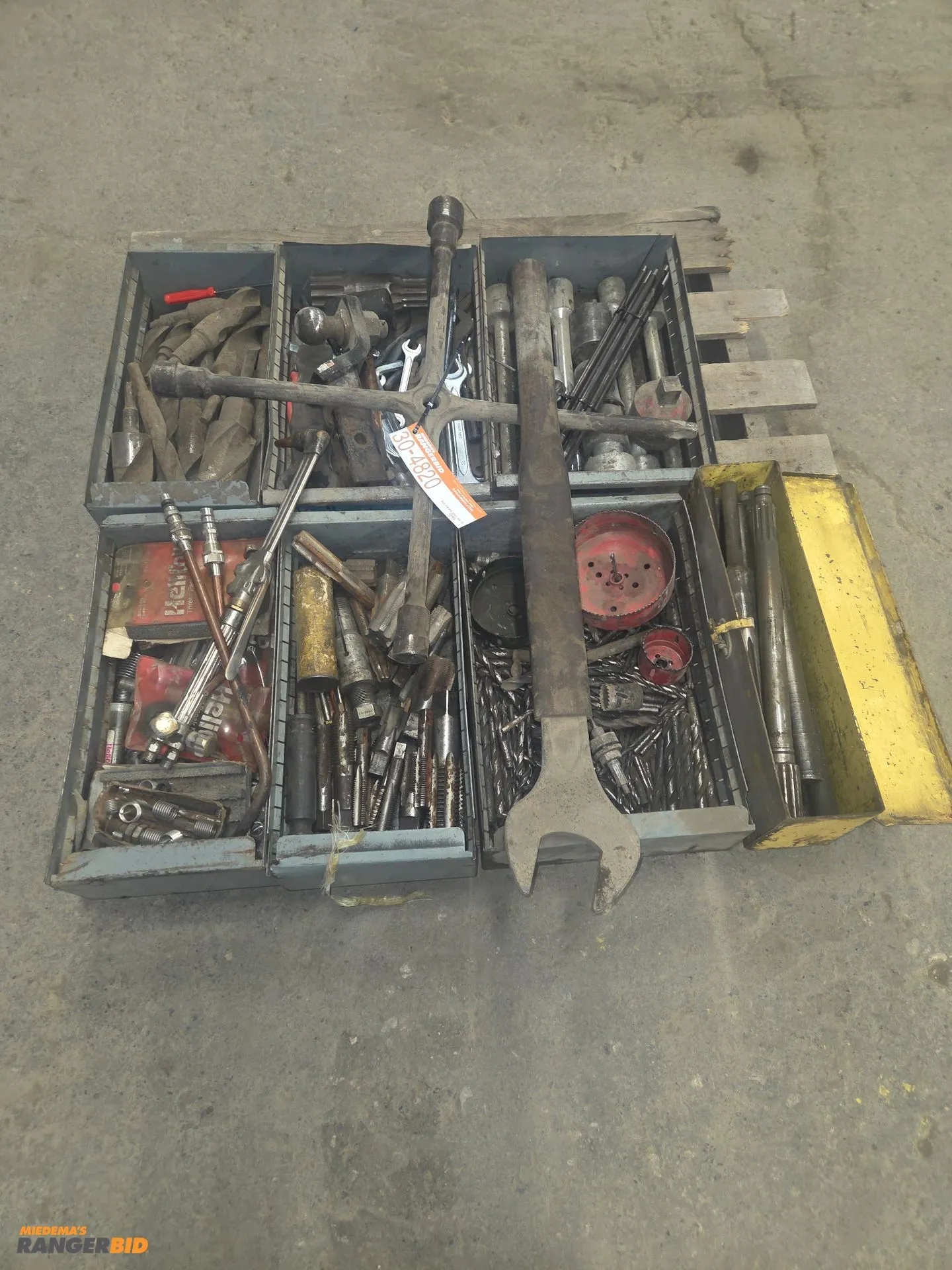 Misc Drill bits, sockets, wrenches, smith torch with rosebud, misc trans alignment kit