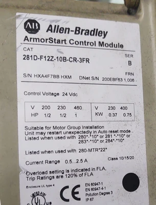 USED Allen-Bradley 281D-F12Z-10B-CR-3FR