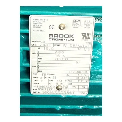 New | in-Stock BROOK CROMPTON 15HP A.C. Motors MX | MAQUINARIA PECUSA #1394155