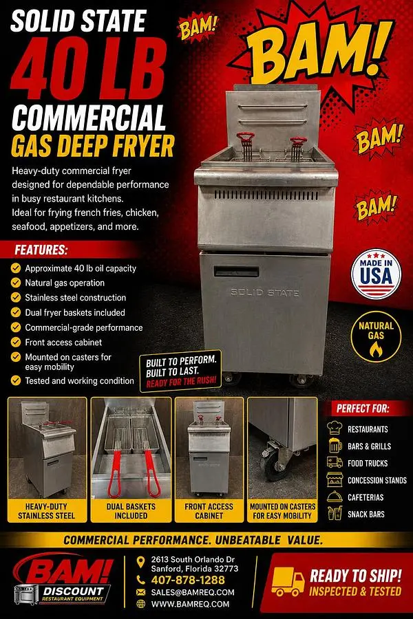 SOLID STATE 40 LB COMMERCIAL GAS DEEP FRYER