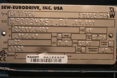 NEW SEW EURODRIVE DFT71C6 MOTOR 1120 RPM .25 HP WITH S47DT71C6 GEAR REDUCER