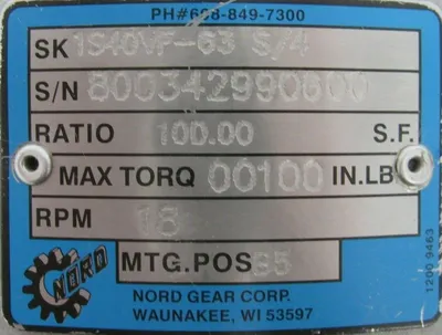 NEW NORD 1S40VF-63 GEAR MOTOR 100:1 1S40VF63 S/4