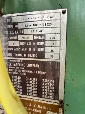USED 1977 MINSTER 400 TON SSDC PRESS
