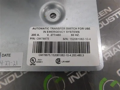 Kohler GM78875 Transfer Switch 200A 277V/480V 60Hz 3Ph