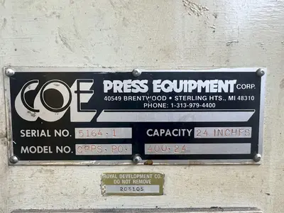 24" X .25" COE MODEL CPPS-PO-400-24 POWERED 7 ROLL COIL STRAIGHTENER: STOCK 18353