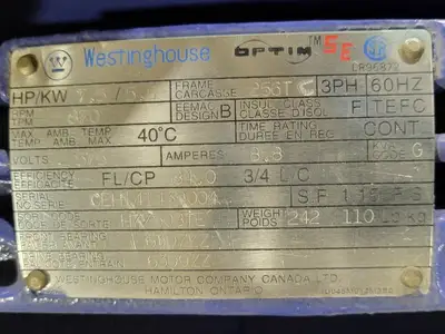 7.5 hp, 575 volts, 870 rpm, 256T, Electric Motor