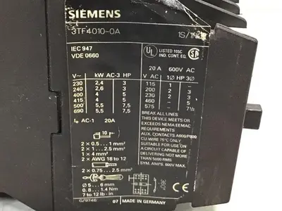 Used SIEMENS 3TF4010-0A PLC Contactors Michigan US | Ideal Machinery #1284021