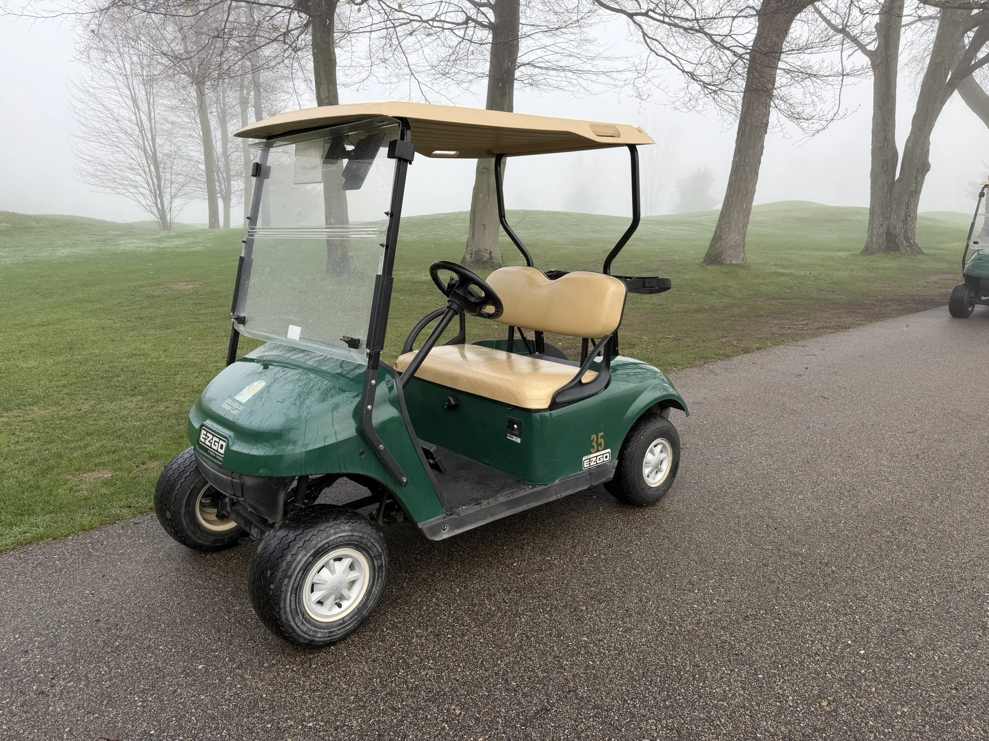 (1) 2017 E-Z-Go golf cart with a Kawasaki gas engine, model 625111G01, includes canopy, ball cover, ...