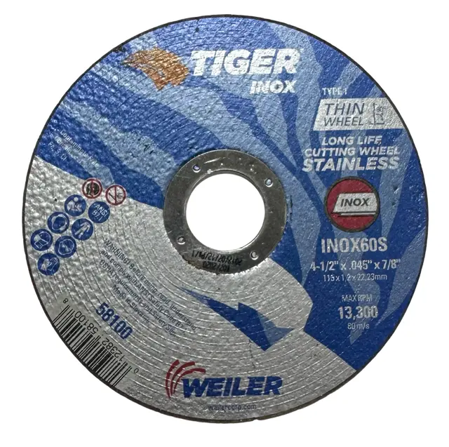 Weiler 4-1/2" x .045" x 7/8" Tiger INOX Type 1 Thin Cut-Off Wheel