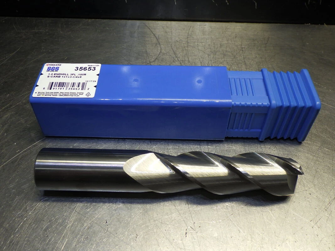 Kyocera / SGS 1" 3 Flute Carbide Cr Endmill 1" Shank 0.19" R 35653 (LOC3334)