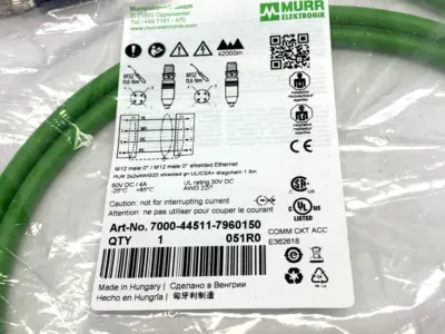 New | in-Stock Murrelektronik Double End Connector Cable M12 Male 4-Pin 1.5m Cable & Wire Michigan US | Maverick Industrial Sales #1463100