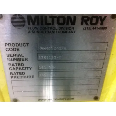 Used 161 GPH @ 165 PSI Milton Roy High Pressure Metering Pump MBH401X0028