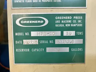 USED 1993 GREENERD PRESSES GREENERD HPB-10 PRESS