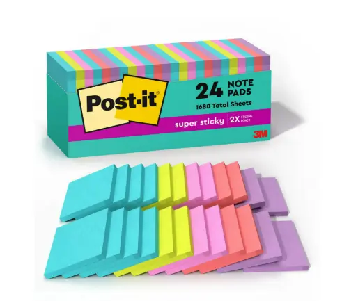 Post-it Super Sticky Notes, 3 in x 3 in, 24 Pads, 70 Sheets/Pad