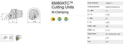 Kennametal KM80 Indexable Turning Head KM80ATCMSKNL25 (LOC2853B)