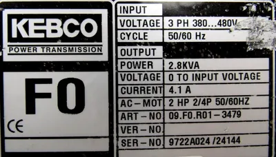 USED KEBCO 09.F0.R01-3479 POWER TRANSMISSION 09F0R013479 2HP