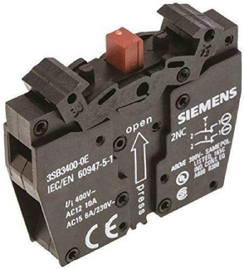 Siemens 3SB3400-0E Contact Block, 2 NC, Screw Terminal, Front Plate Mounting [New]