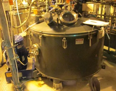 Ferrum DSZ-UR/T/HA 1250/630 perforate basket centrifuge, Eldon-coated.