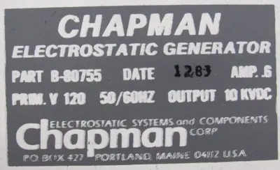 USED CHAPMAN B-80755 ELECTROSTATIC GENERATOR 120V