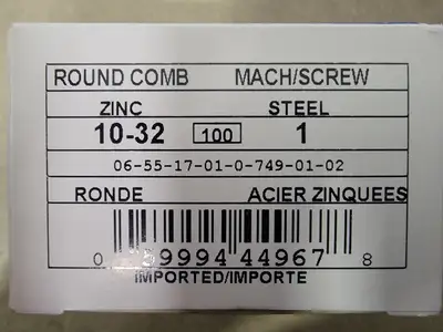 10-32 x 1" Round Combination Machine Screw (Box of 100)