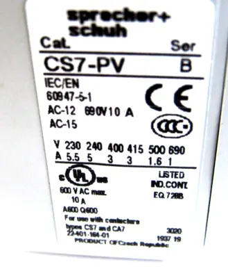 NEW LOT OF 2 SPRECHER+SCHUH CS7-PV-04 CONTACT BLOCK CS7PV04