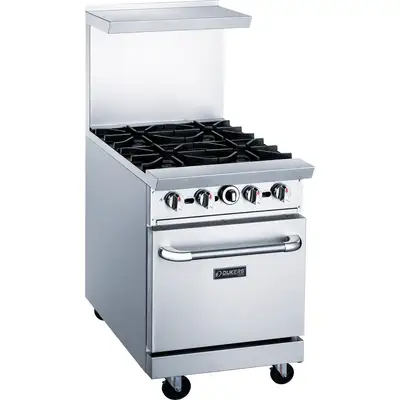New | in-Stock Dukers New Dukers DCR24-4B 24" Gas Cooktop Range with Four (4) Open Burners Commercial Ranges Illinois US | Falcon Restaurant Supply #1376291