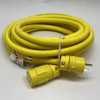 USED MOLEX SUPER-SAFEWAY CORDSET NEMA 5-20 25' 12/3 YELLOW M-F 12 AWG