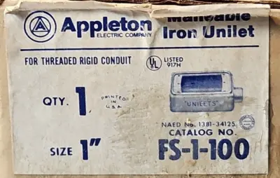 Appleton Electric FS-1-100 (1" Malleable Iron Device Box). Loc4E27