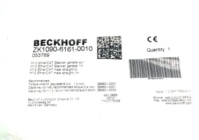 NEW BECKHOFF DOUBLE ENDED ETHERCAT POWER CABLE 1M