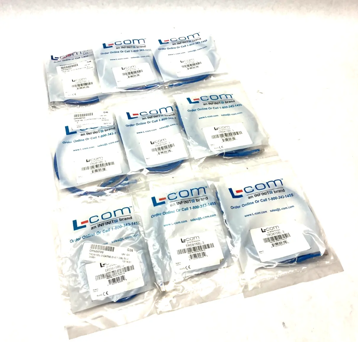 NEW L-COM ETHERNET PATCH CABLE CAT5E BLUE